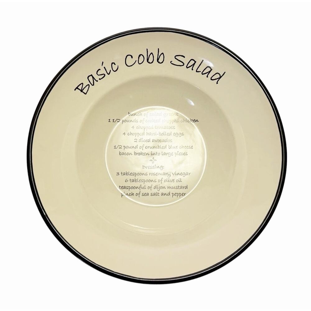 The Cellar Macy’s Cobb Salad Recipe Ceramic Off-White Black Rimmed Salad Bowl